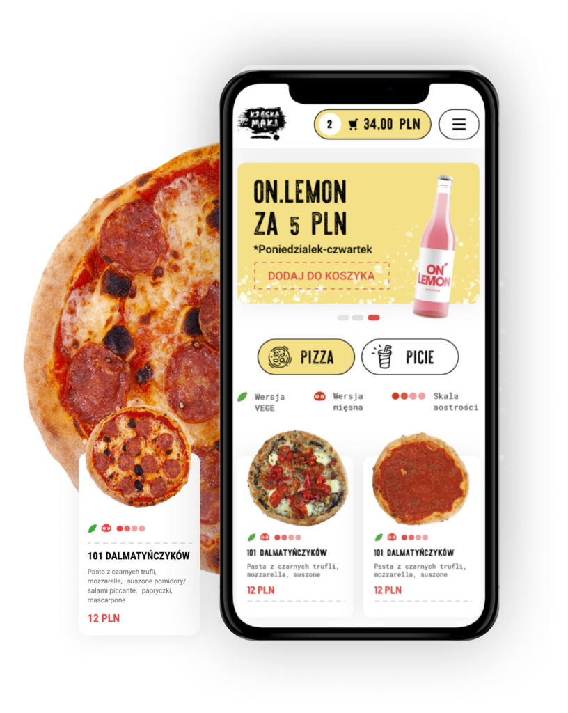 aplikacja mobilna z pizzą